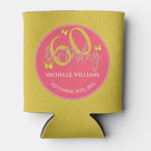 Eleganter Glitzer Gold Butterfly Calligrafy Dosenkühler (Vorderseite)