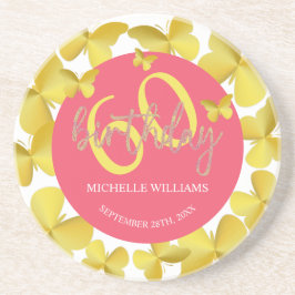 Eleganter Glitzer Gold Butterfly Calligrafy Getränkeuntersetzer