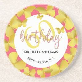 Eleganter Glitzer Gold Butterfly Calligrafy Getränkeuntersetzer