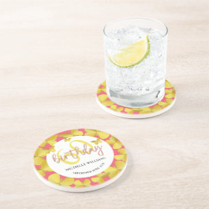 Eleganter Glitzer Gold Butterfly Calligrafy Getränkeuntersetzer