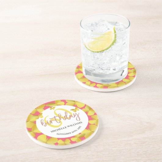 Eleganter Glitzer Gold Butterfly Calligrafy Getränkeuntersetzer (Seite)