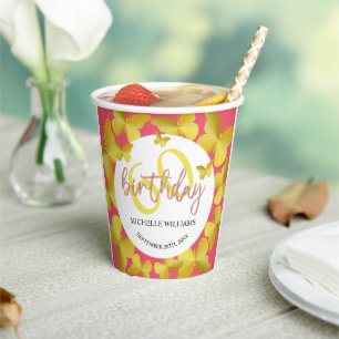 Eleganter Glitzer Gold Butterfly Calligrafy Pappbecher