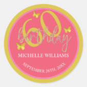 Eleganter Glitzer Gold Butterfly Calligrafy Runder Aufkleber (Vorderseite)