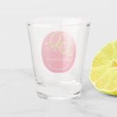 Eleganter Glitzer Gold Butterfly Calligrafy Schnapsglas (Rückseite)