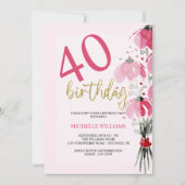 Eleganter Glitzer Gold Calligraphy Floral Geburtst Einladung (Vorderseite)