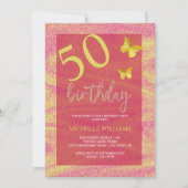 Eleganter Glitzer Gold Calligraphy Floral Geburtst Einladung (Vorderseite)