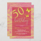 Eleganter Glitzer Gold Calligraphy Floral Geburtst Einladung (Vorne/Hinten)