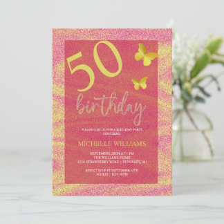 Eleganter Glitzer Gold Calligraphy Floral Geburtst Einladung