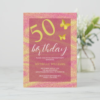 Eleganter Glitzer Gold Calligraphy Floral Geburtst Einladung