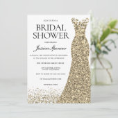 Eleganter Glitzer Gold Dress Brautparty Einladung (Stehend Vorderseite)