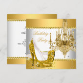 Eleganter Glitzer Gold Glamour Kronleuchter Party Einladung (Vorne/Hinten)