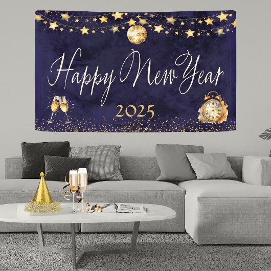 Eleganter Glitzer Gold Happy New Year Party Banner