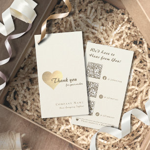 Eleganter Glitzer Gold Heart QR Code Vielen Dank Visitenkarte