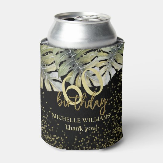 Eleganter Glitzer Gold Palm Calligraphy Geburtstag Dosenkühler (Kanne Vorderseite)