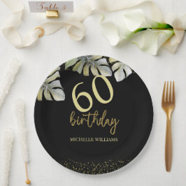 Eleganter Glitzer Gold Palm Calligraphy Geburtstag Pappteller