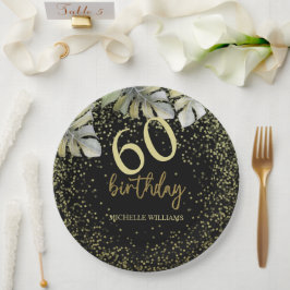 Eleganter Glitzer Gold Palm Calligraphy Geburtstag Pappteller