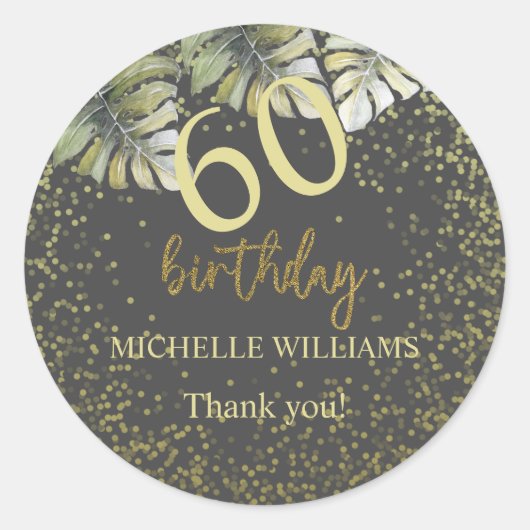 Eleganter Glitzer Gold Palm Calligraphy Geburtstag Runder Aufkleber (Vorderseite)