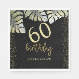 Eleganter Glitzer Gold Palm Calligraphy Geburtstag Serviette