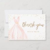 Eleganter Glitzer goldfarbenes Kleid quinceañera Dankeskarte (Vorderseite)