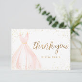 Eleganter Glitzer goldfarbenes Kleid quinceañera Dankeskarte (Stehend Vorderseite)