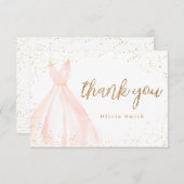 Eleganter Glitzer goldfarbenes Kleid quinceañera Dankeskarte (Vorne/Hinten)