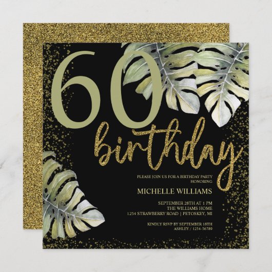 Eleganter Glitzer Goldkalligrafie Geburtstag (Vorne/Hinten)