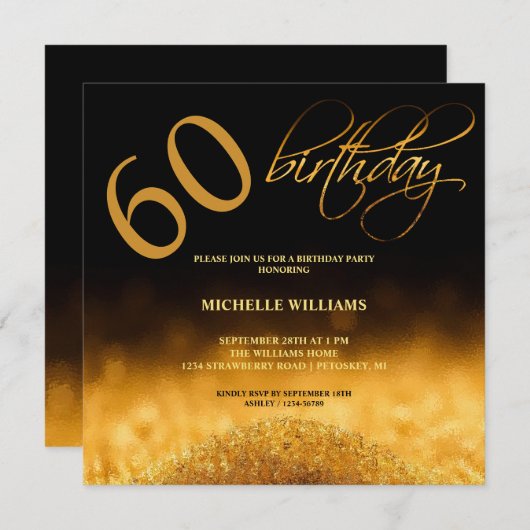 Eleganter Glitzer Goldkalligrafie Geburtstag (Vorne/Hinten)