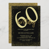 Eleganter Glitzer Goldkalligrafie Geburtstag Einladung (Vorne/Hinten)