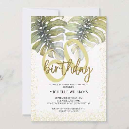 Eleganter Glitzer Goldkalligrafie Geburtstag Einladung (Vorderseite)