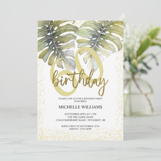 Eleganter Glitzer Goldkalligrafie Geburtstag Einladung (Stehend Vorderseite)