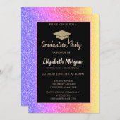 Eleganter Glitzer Grad Cap Bunter Glitzer Einladung (Vorne/Hinten)