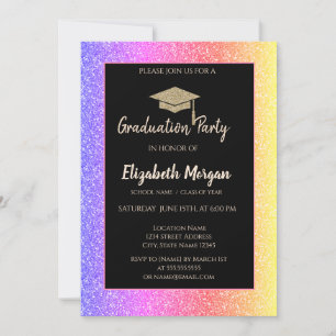 Eleganter Glitzer Grad Cap Bunter Glitzer Einladung
