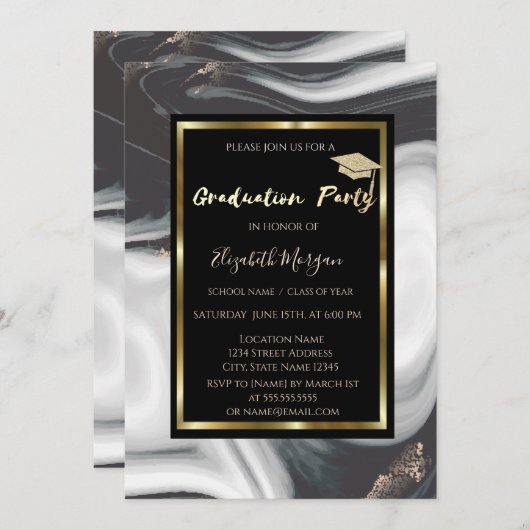 Eleganter Glitzer Graduation Cap Abschluss Einladung (Vorne/Hinten)