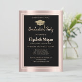 Eleganter Glitzer Graduation Cap Rose Gold Glitzer Einladung (Stehend Vorderseite)