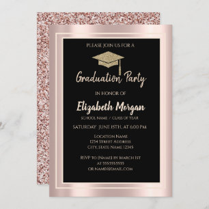 Eleganter Glitzer Graduation Cap Rose Gold Glitzer Einladung