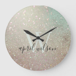 Eleganter Glitzer Green Pink Aqua Shiny Shimmer Große Wanduhr