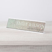 Eleganter Glitzer Green Pink Aqua Shiny Shimmer Schreibtischnamensplakette (Vorderseite )