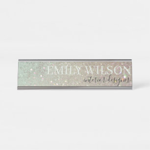 Eleganter Glitzer Green Pink Aqua Shiny Shimmer Schreibtischnamensplakette