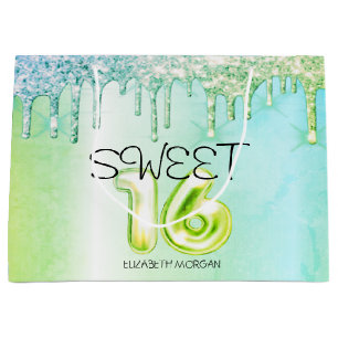 Eleganter Glitzer Green Tropfens Green Sweet 16 Große Geschenktüte