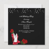 Eleganter Glitzer High Heels Rote Rose Geburtstag Einladung (Rückseite)