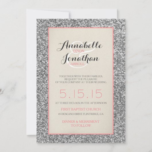 Eleganter Glitzer Hochzeitsankündigung Einladung (Vorderseite)