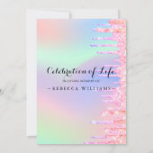 Eleganter Glitzer Holografische Feier des Lebens Einladung (Rückseite)