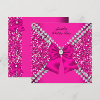Eleganter Glitzer Hot Pink Diamonds Geburtstagspar Einladung