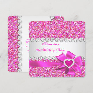 Eleganter Glitzer Hot Pink Heart Bow Geburtstagspa Einladung