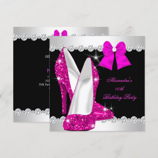 Eleganter Glitzer Hot Pink High Heels Geburtstag Einladung