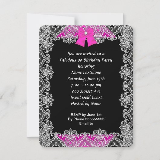 Eleganter Glitzer Hot Pink Stiletto Fabulous Party Einladung (Rückseite)