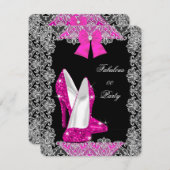 Eleganter Glitzer Hot Pink Stiletto Fabulous Party Einladung (Vorne/Hinten)