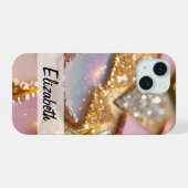 Eleganter Glitzer in Rosa, Blau, Gold und Silber iPhone 15 Hülle (Rückseite (Horizontal))