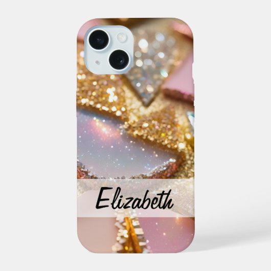 Eleganter Glitzer in Rosa, Blau, Gold und Silber iPhone 15 Hülle (Rückseite)