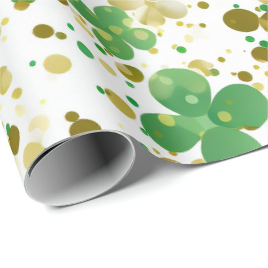 Eleganter Glitzer Kleeblatt Grün und Gold Geschenkpapier (Rolleneckpunkt)